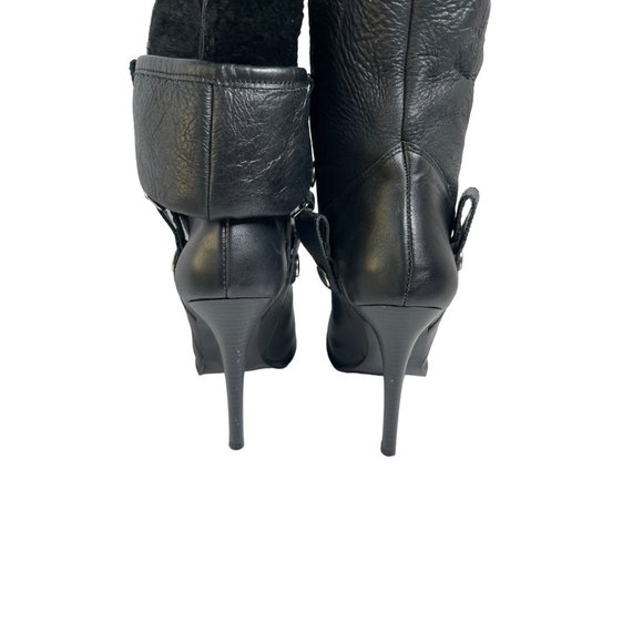 Velika Corinna Faux Fur Fold Over Stiletto Leather Boots Black Women’s Size 7.5 - Picture 7 of 10